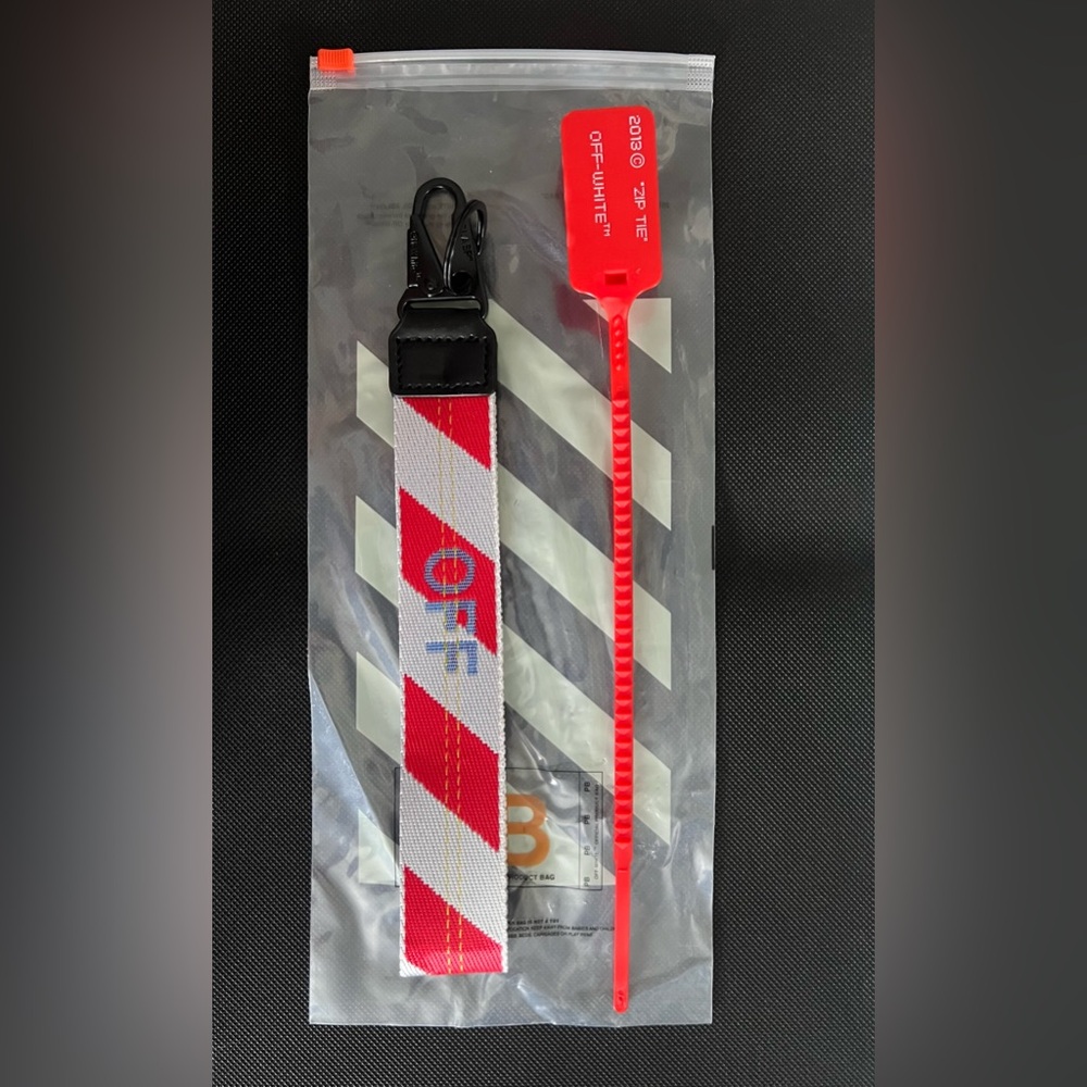Off-white Lanyard Keychain with industrial clasp (Red/White)